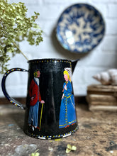 Load image into Gallery viewer, Antique folk art hand painted enamel jug pitcher