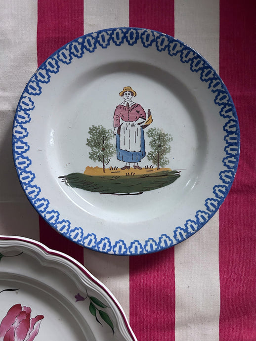 Vintage french earthenware hand painted Saint Clement decorative side plate
