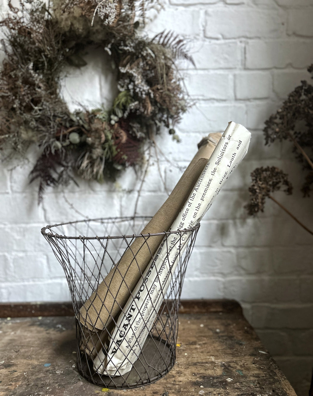 Vintage french mid century wire waste paper basket bin