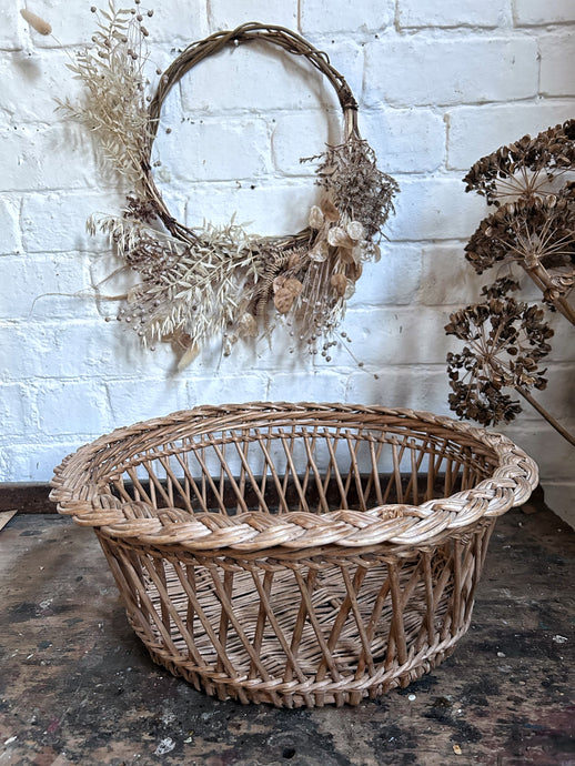 Vintage French woven wicker bread basket