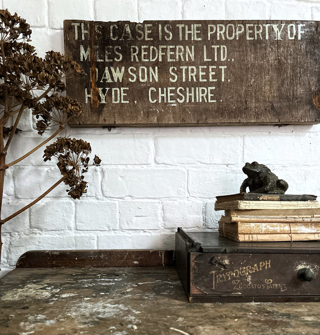 Vintage hand stencilled wooden industrial advertising signage Cheshire
