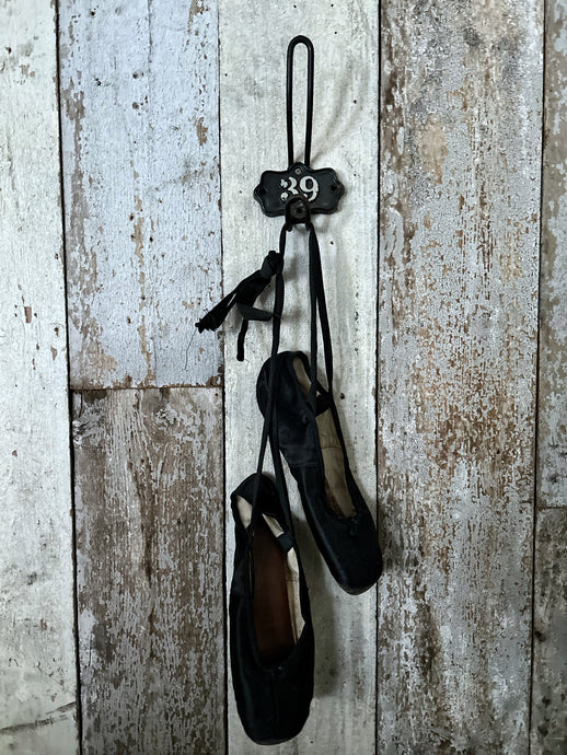 Vintage industrial cast iron numbered shield back coat hook number 39