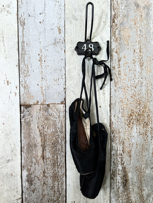 Vintage industrial cast iron numbered shield back coat hook number 48