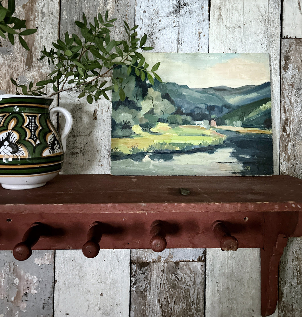 Vintage rural landscape oil painting on board