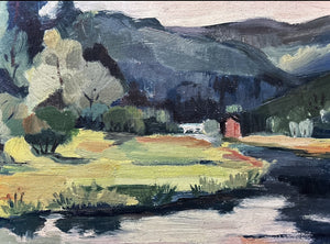 Vintage rural landscape oil painting on board