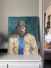 Load image into Gallery viewer, Vintage male portrait oil on board " man in blue cravat" 