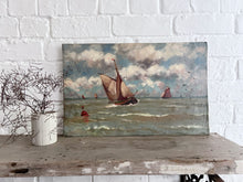 Load image into Gallery viewer, Vintage maritime oil painting on unstretched canvas mounted on board
