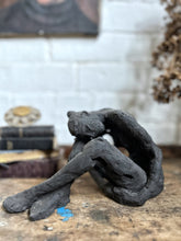 Load image into Gallery viewer, Vintage mid 20th Century black textured clay nude figure sculpture
