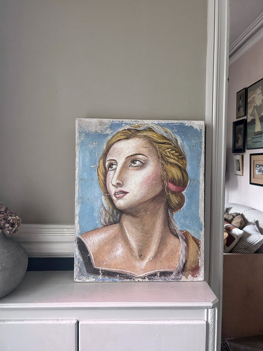 Vintage oil painting on canvas Italian renaissance style portrait female