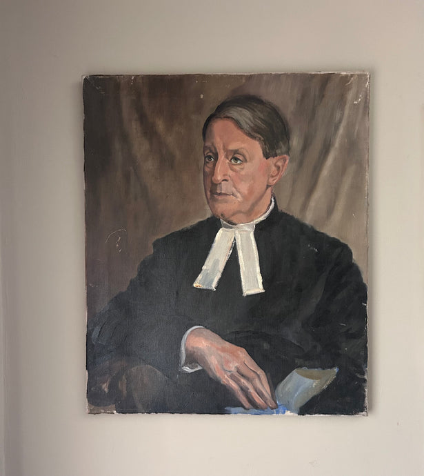 Vintage oil portrait painting clergyman Reverand by Jane Yearman