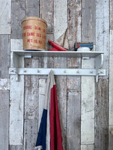 Load image into Gallery viewer, Vintage painted Country Farmhouse style kitchen shelf with 8 hanging hooks