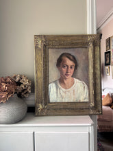 Load image into Gallery viewer, Vintage Early 20th Century realism portrait oil painting in gilt frame Lady in white