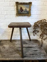 Load image into Gallery viewer, Vintage rustic hand carved 3 legged wooden potters stool