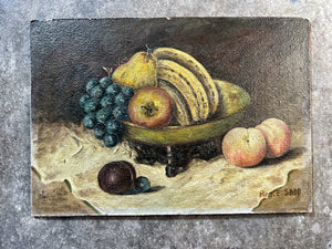 A Vintage Mid 20th century still life oil painting of fruit
