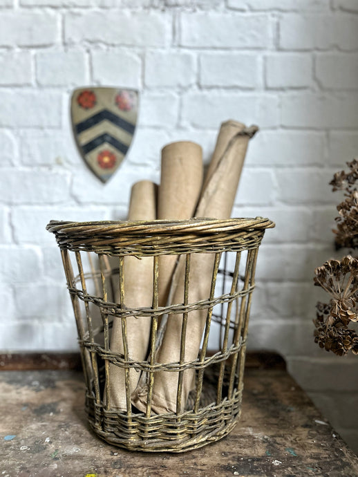 Vintage Woven willow wicker waste paper basket