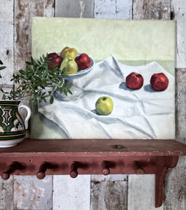 Large Vintage still life oil painting kitchen scene fruit