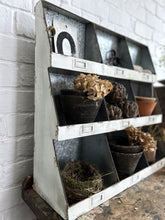 Load image into Gallery viewer, Vintage style industrial galvanised metal pigeon hole gardeners potting shelf