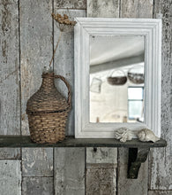 Load image into Gallery viewer, Vintage white painted original stepped wooden mirror with foxed glass
