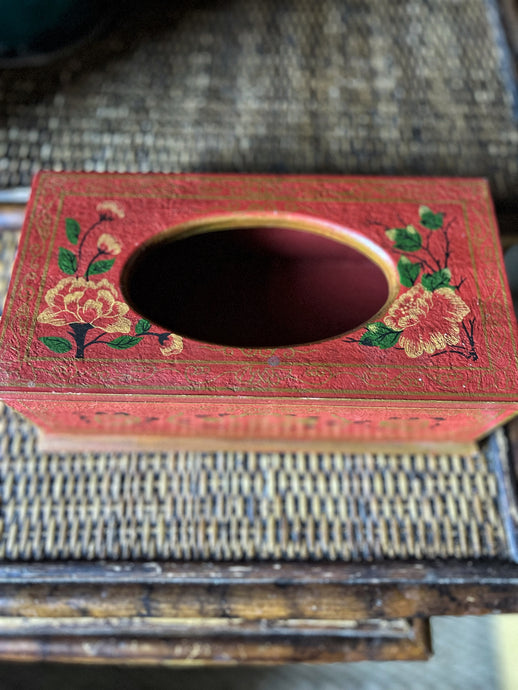 Vintage wooden hand painted floral tissue box cover