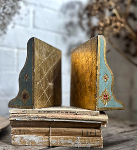 Vintage wooden painted Florentine gilded decorative bookends