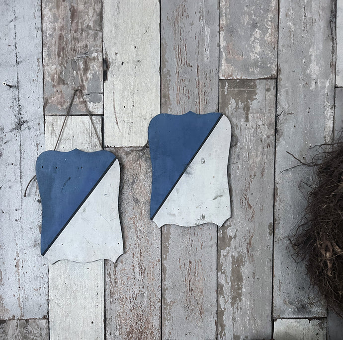 Pair Vintage wooden painted French flag holder shields on string