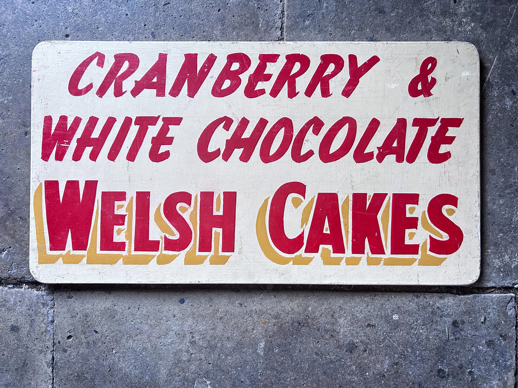 Vintage Welsh cakes bakery advertising sign hand painted on wood