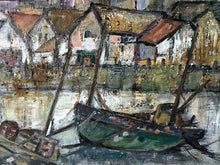 Load image into Gallery viewer, Cornish School Mid century oil painting on board St Ives harbour Yram Allets (Mary Stella)