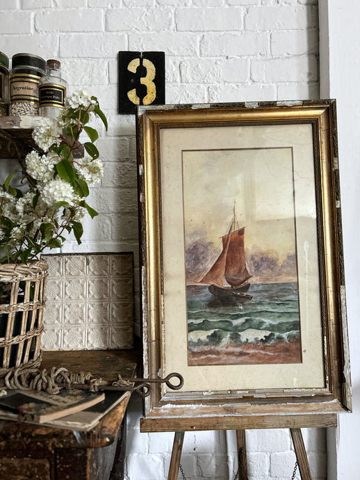 A large Antique Marine Maritime nautical boat water colour painting in original frame