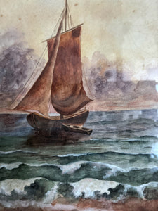 A large Antique Marine Maritime nautical boat water colour painting in original frame