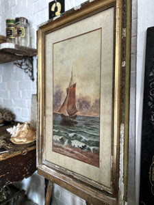 A large Antique Marine Maritime nautical boat water colour painting in original frame