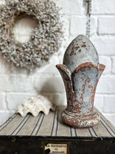 Load image into Gallery viewer, Antique Victorian fleur de Lis salvaged terracotta painted roof finial