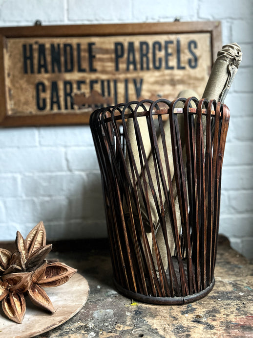 vintage early 20th century, dark bentwood waste paper bin trash can