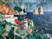 Load image into Gallery viewer, Vintage Mediterranean landscape oil painting on canvas coastal view