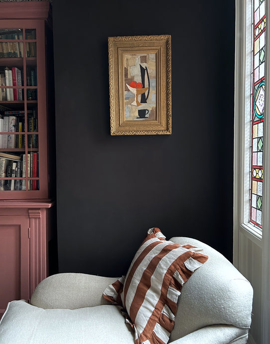 Cubist mid Century still life oil painting on panel apples and jug