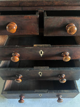 Load image into Gallery viewer, Georgian antique mahogany table top chest of drawers with inlaid bone escutcheons