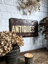 Load image into Gallery viewer, Early 20th Century Brass inlay hardwood Antiques shop sign