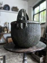 Load image into Gallery viewer, 19th century Antique Japanese Fishermans woven willow basket with steamed wooden handle