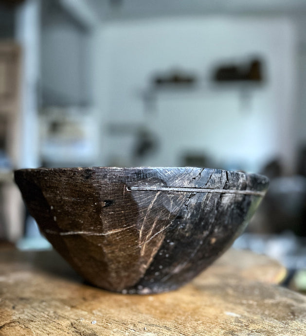 Antique 19th Century oak shepherds bowl wooden rustic eastern european