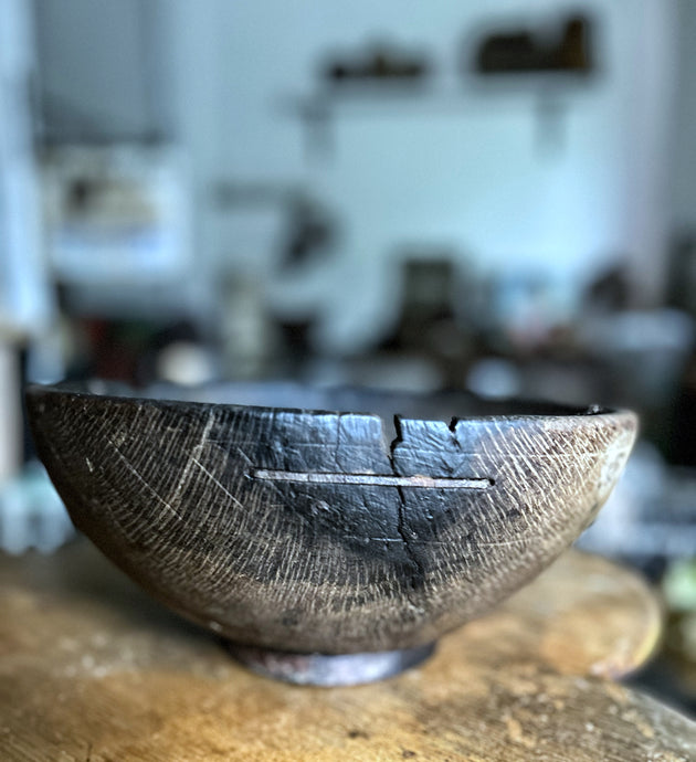 Antique 19th Century oak shepherds bowl wooden rustic eastern european