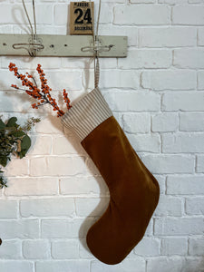velvet ochre, hazel, brown,umber christmas stocking neutral striped top