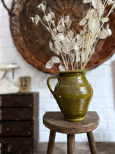 Load image into Gallery viewer, An olive green glazed vintage Hungarian earthenware pottery jug