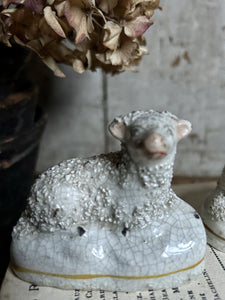 Pair of antique mid 19th Century Staffordshire pottery sheep