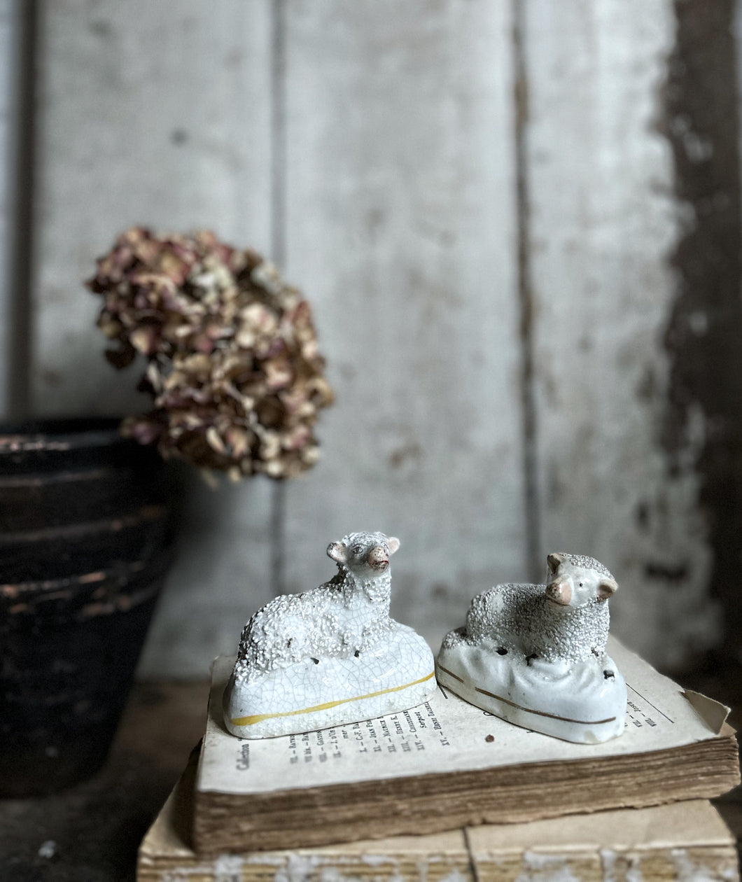 Pair of antique mid 19th Century Staffordshire pottery sheep