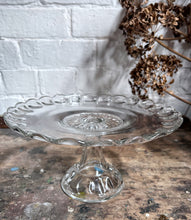 Load image into Gallery viewer, Vintage pressed glass 1930&#39;s scalloped fluted cake stand