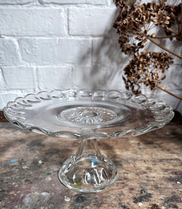 Vintage pressed glass 1930's scalloped fluted cake stand