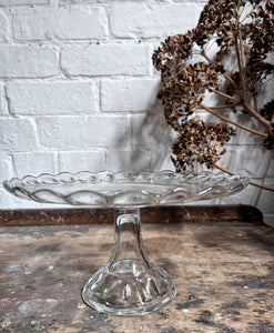 Vintage pressed glass 1930's scalloped fluted cake stand