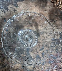 Vintage pressed glass 1930's scalloped fluted cake stand