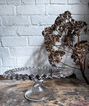 Load image into Gallery viewer, Vintage pressed glass 1930&#39;s ribbed cake stand with fluted edge