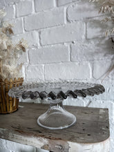 Load image into Gallery viewer, Vintage pressed glass 1930&#39;s ribbed cake stand with fluted edge