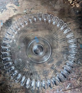 Vintage pressed glass 1930's ribbed cake stand with fluted edge